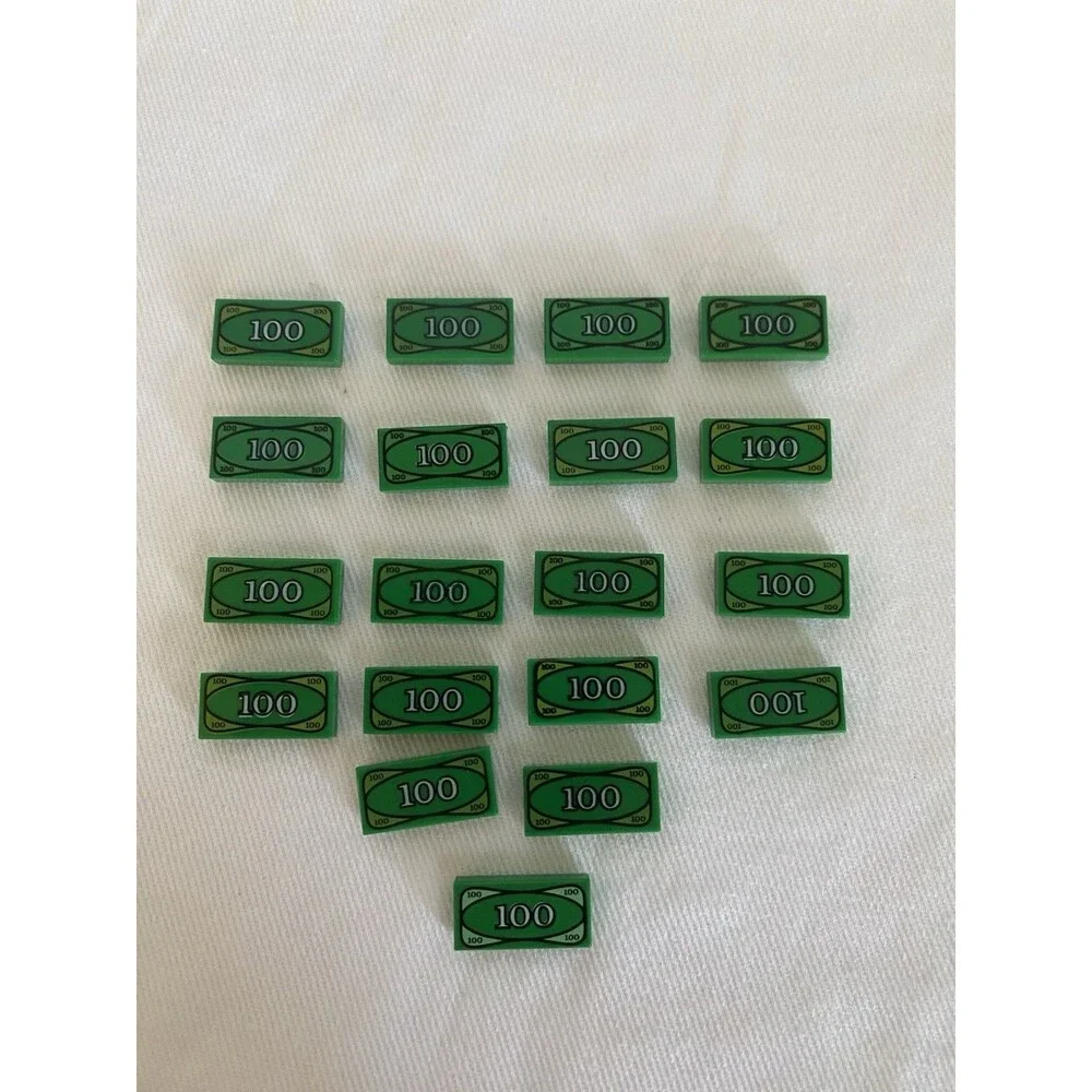 Lot of 19 LEGO Money Dollar Bill $$$ Green Money Tile 3069 #33